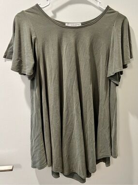 Green Envelope Olive Green Ruffle Sleeve Tunic